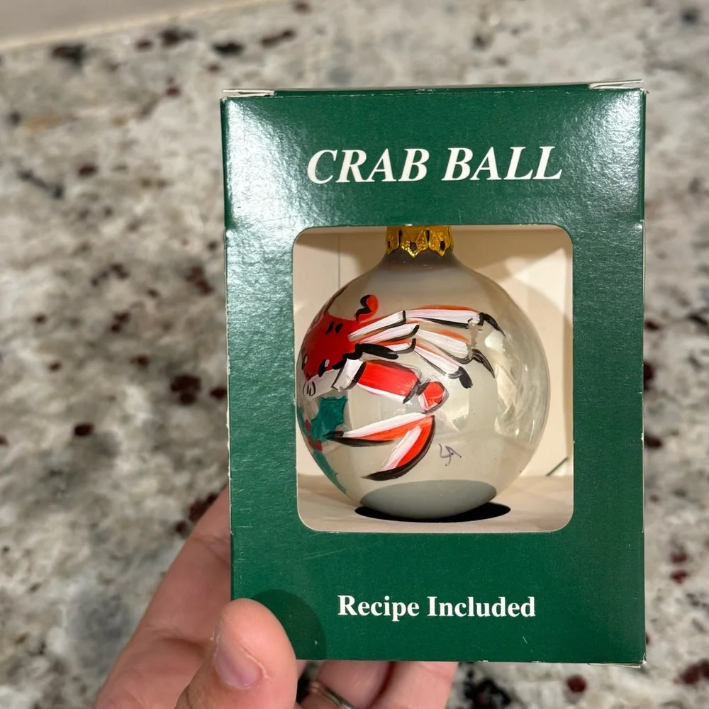 Linda Amtmann 1990 Hand Crafted Crab Ball Glass Christmas Ornament‎ Baltimore MD